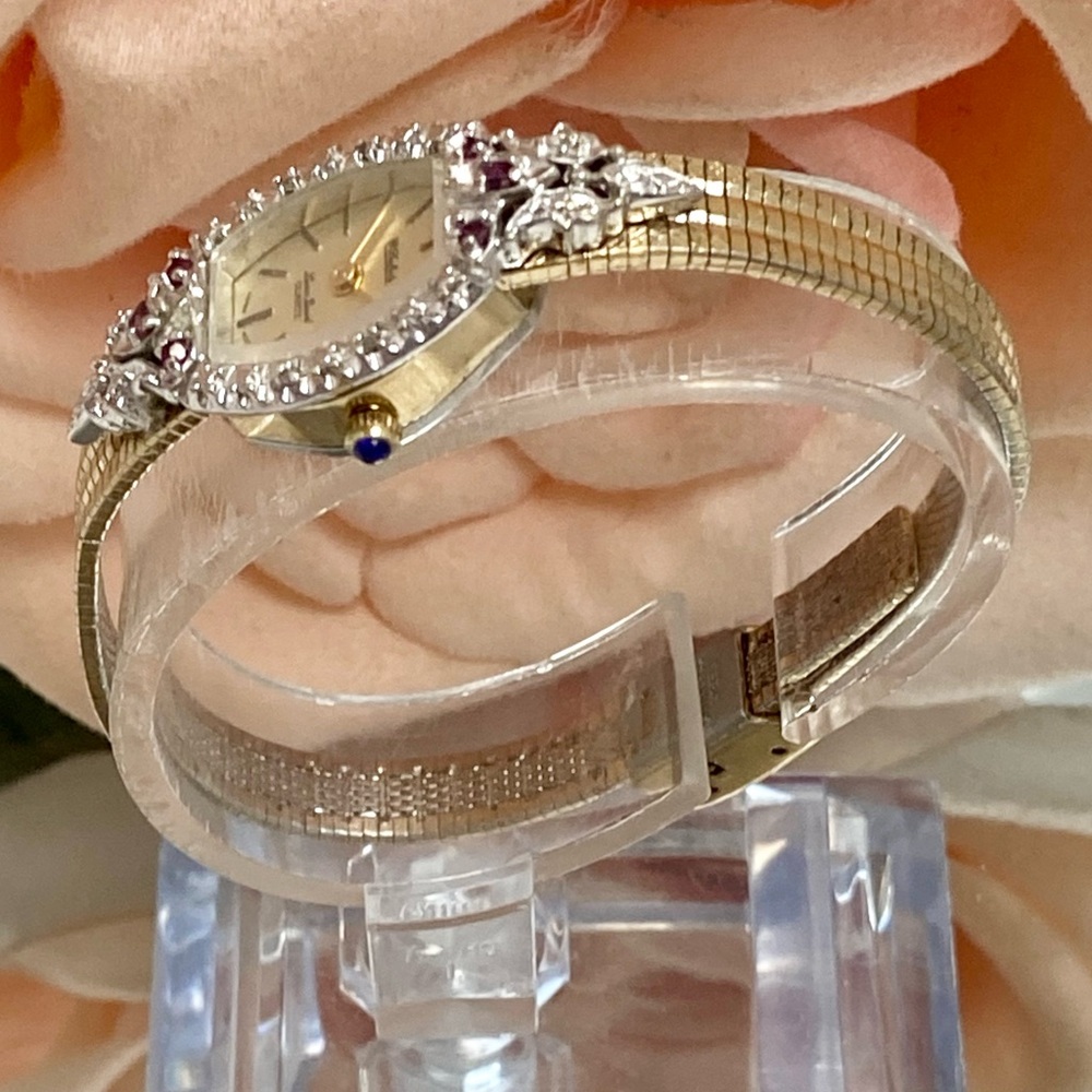 Vintage Lucien Piccard Diamond & Ruby Accented Bezel Dainty Cocktail Watch - Picture 7 of 16